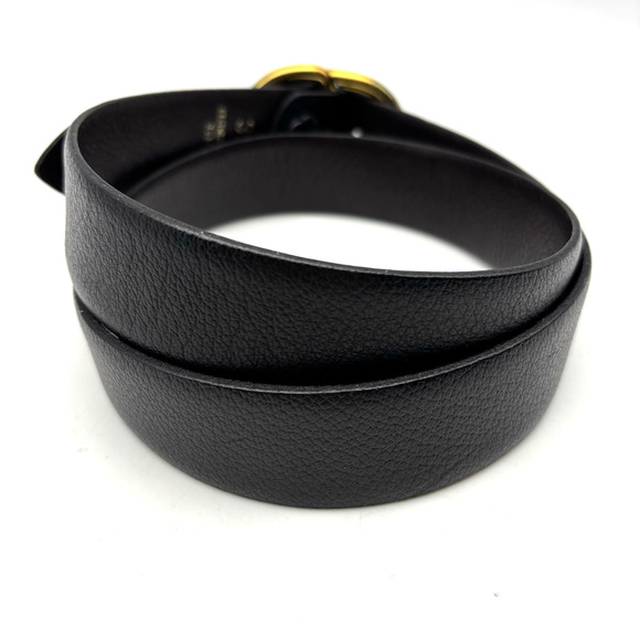 Vintage 70s Black Featherlite Leather Belt with Solid Brass Slide Buckle 31-34" - Picture 3 of 15